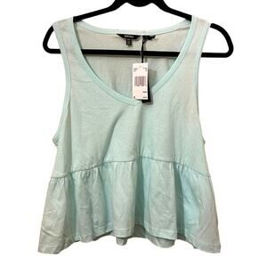 NWT Buffalo David Bitton Olivia Sleeveless Peplum Tank Top Blue Glass Women's M